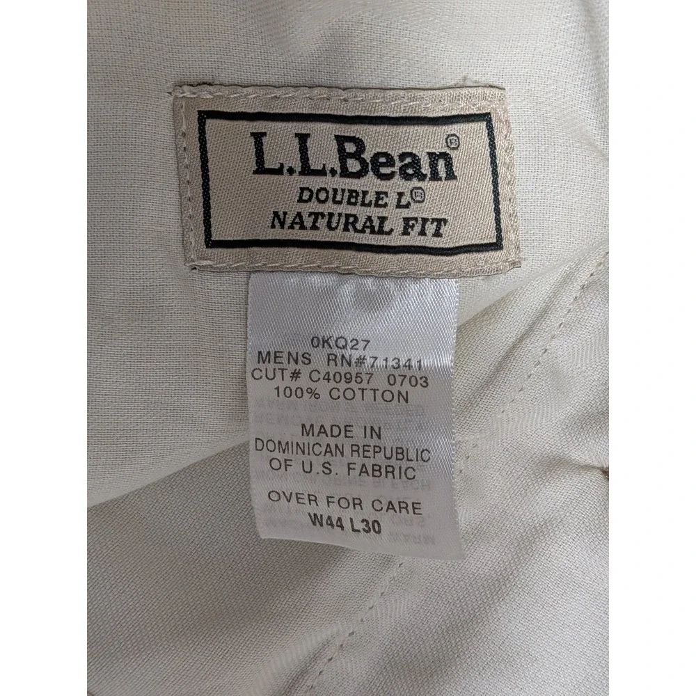 LL Bean Pants Men's Khaki 44x30 Double L Pleated Cotton Chinos Natural Fit